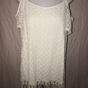 White fringe cold shoulder blouse